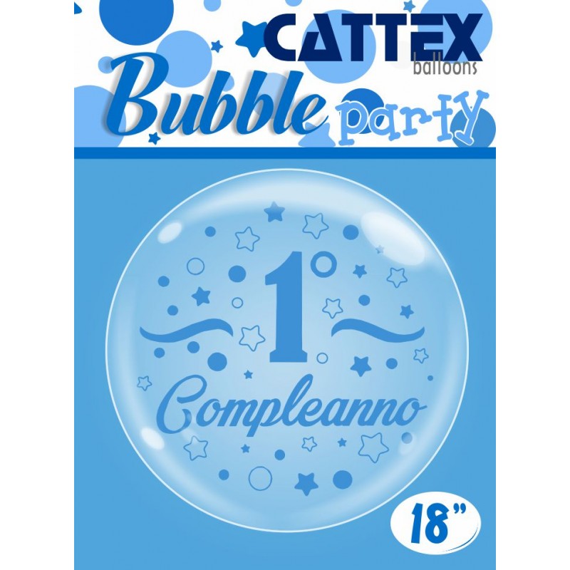 Palloncini Bubble Trasparenti Con Stampa Primo Compleanno In Celeste by Cattex
