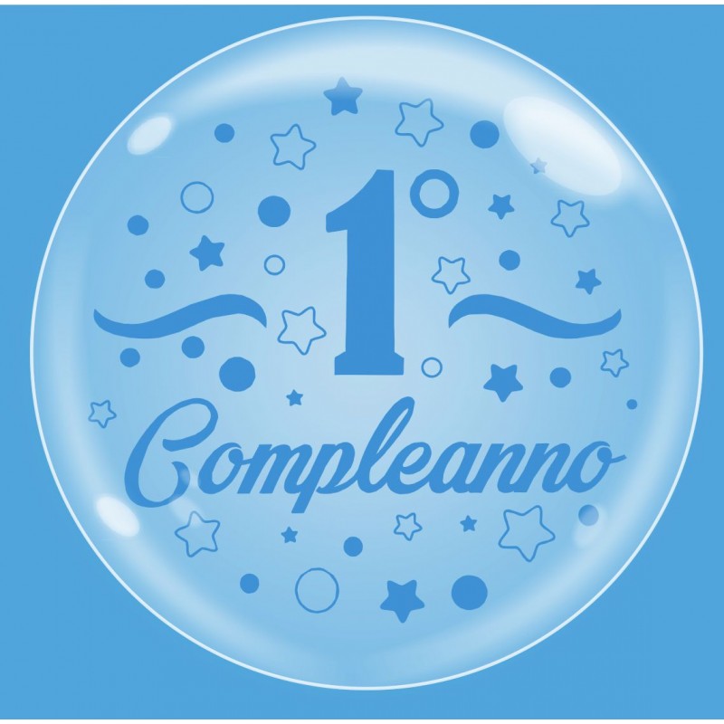 Palloncini Bubble Trasparenti Con Stampa Primo Compleanno In Celeste by Cattex