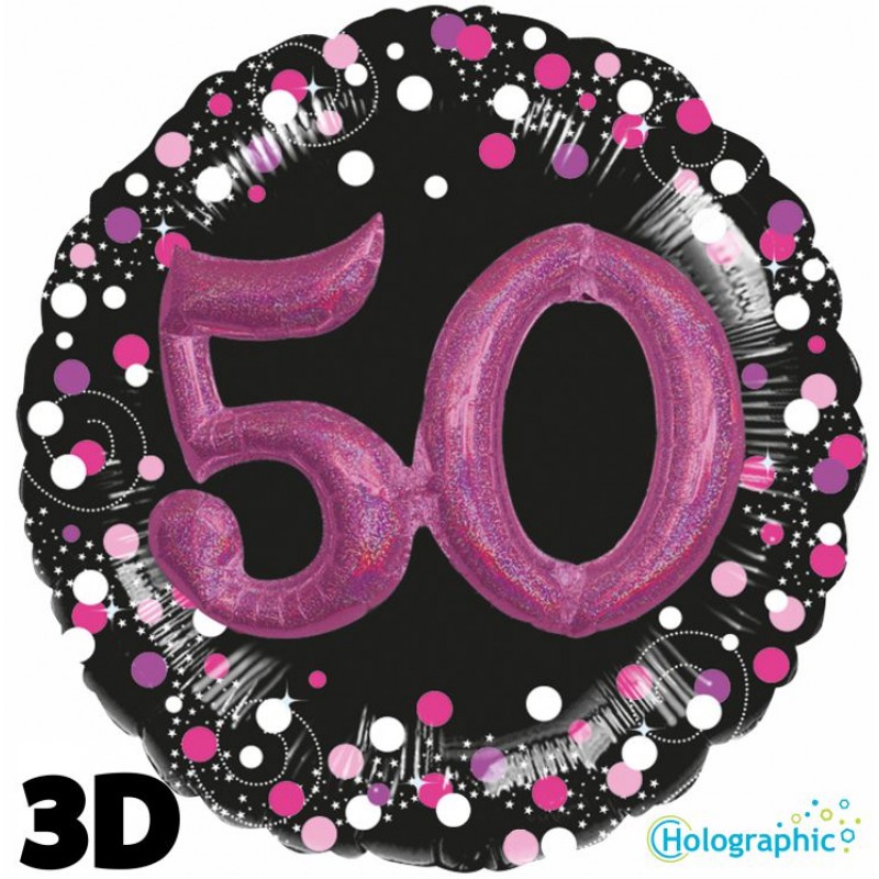 50th Sparkling Pink Birthday Balloons - Multi-Balloon (Cattex)