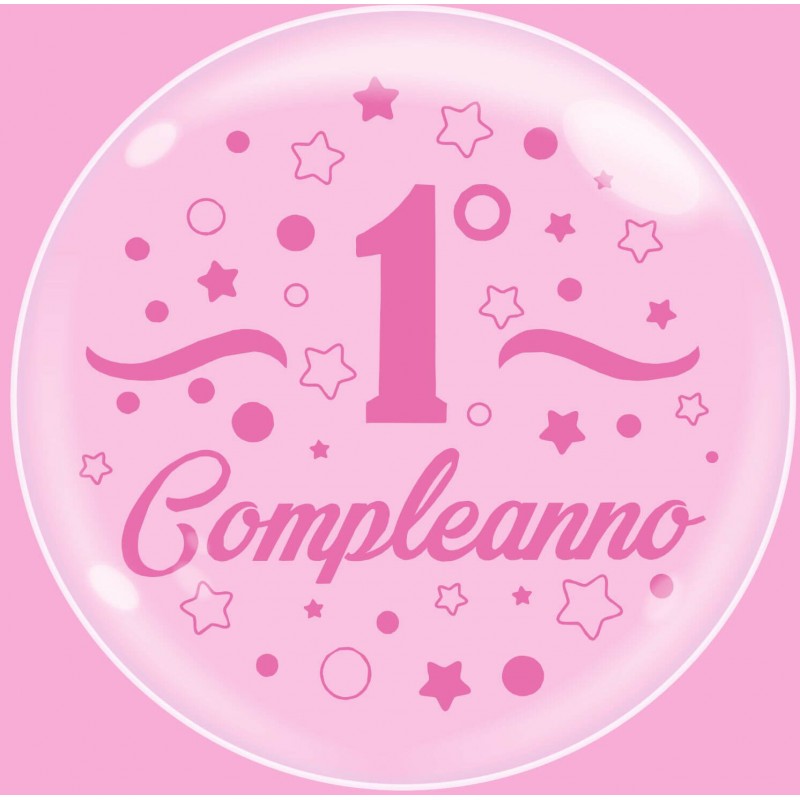 Palloncini 24 Pollici Bubble Trasparenti Con Stampa Primo Compleanno In Rosa by Cattex