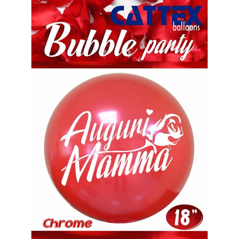 Cattex - Palloncini Bubble Rosso Chrome Da 18 Pollici Con Stampa Auguri Mamma