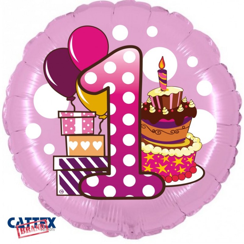 Cattex - Palloncini Mylar Primo Compleanno Bimba pois rosa (18”)