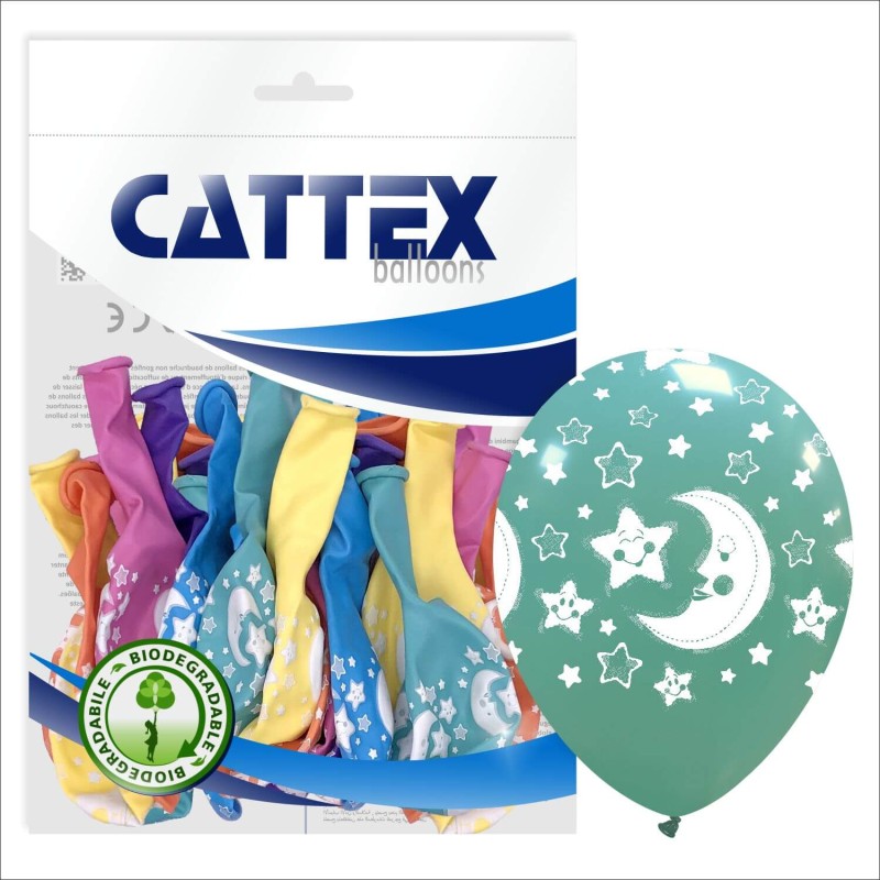 Cattex 12 Inch Assorted Moon And Stars Balloons In 20 Piece Bags