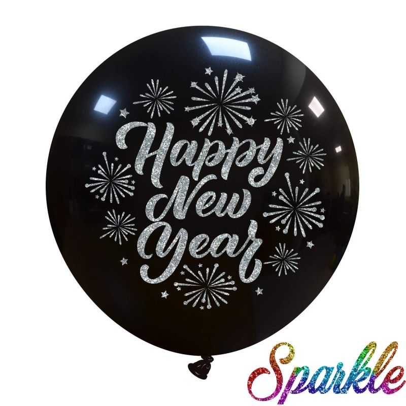 Happy New Year Giant 24 Inch Glitter Balloons - Cattex