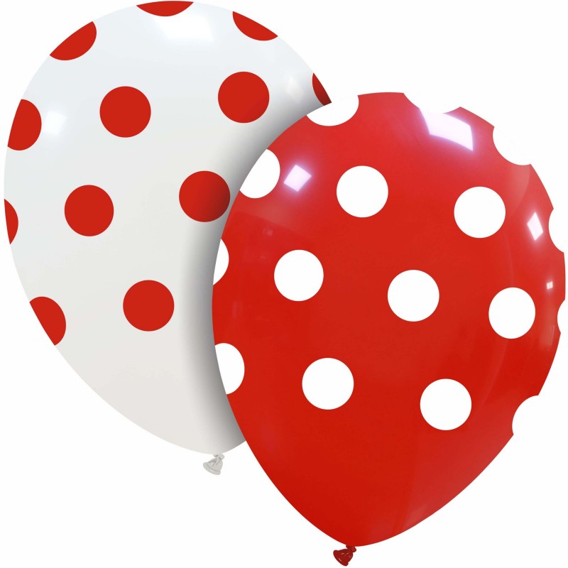 Cattex - 12 inch red and white latex balloons with a romantic polka dot print